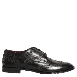 Black Embroidered Leather Derby Dress Shoes