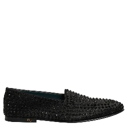 Black Rhinestone Embellished Loafers Shoes