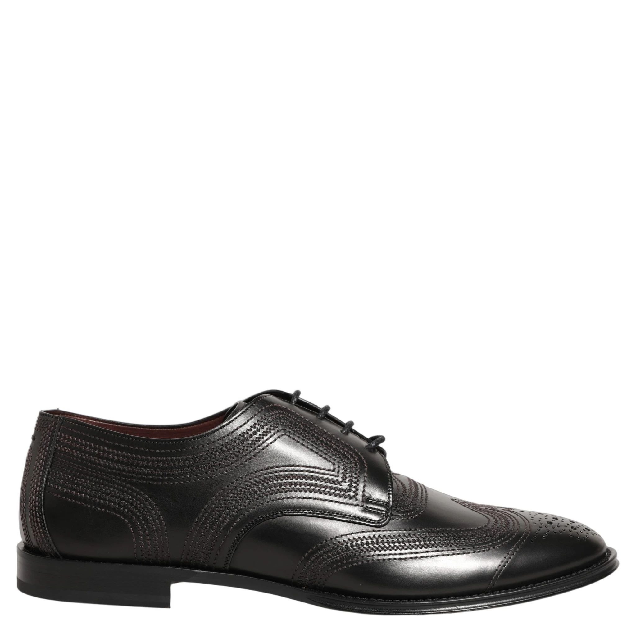 Black Embroidered Leather Derby Dress Shoes