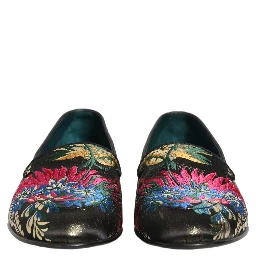 Black Jacquard Floral Loafers Men Dress Shoes