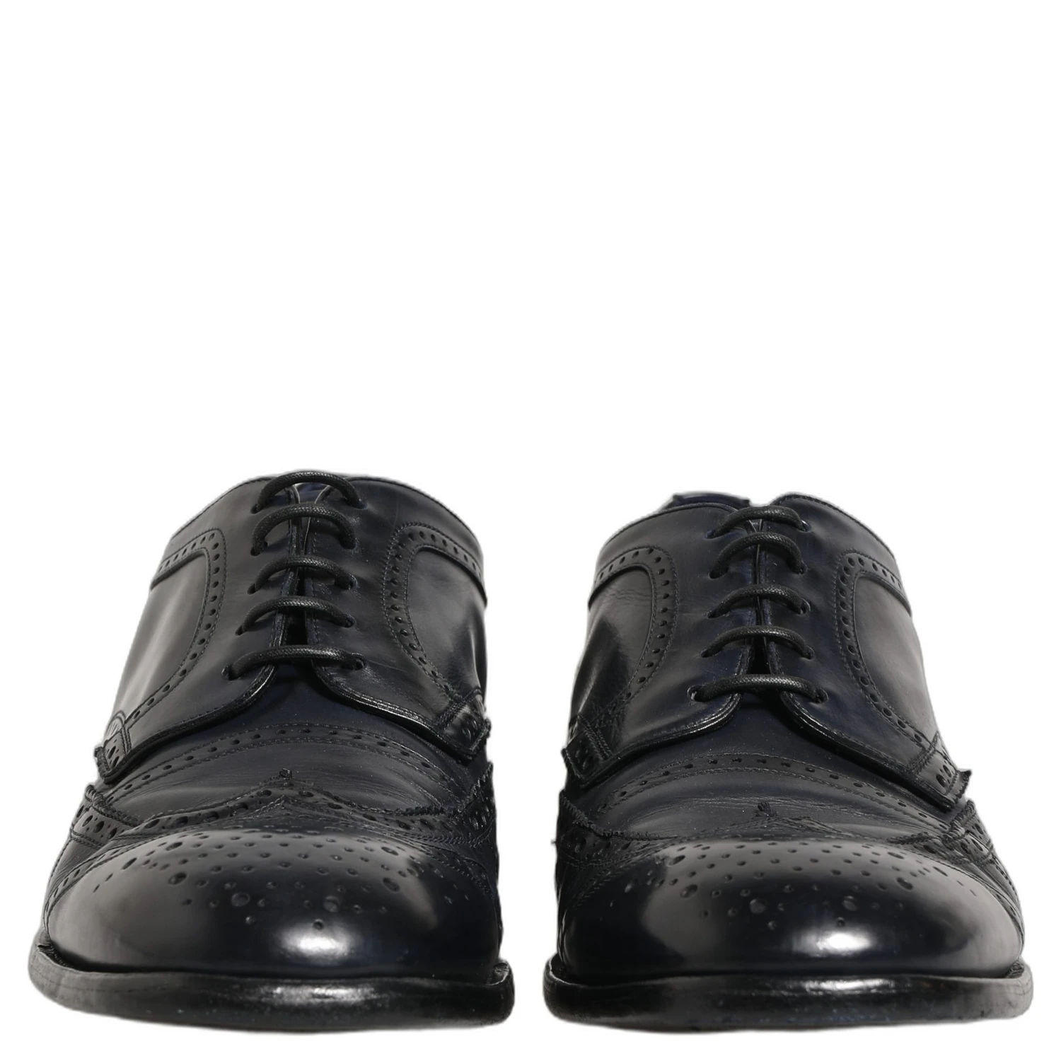 Blue Leather Derby Wingtip Formal Shoes