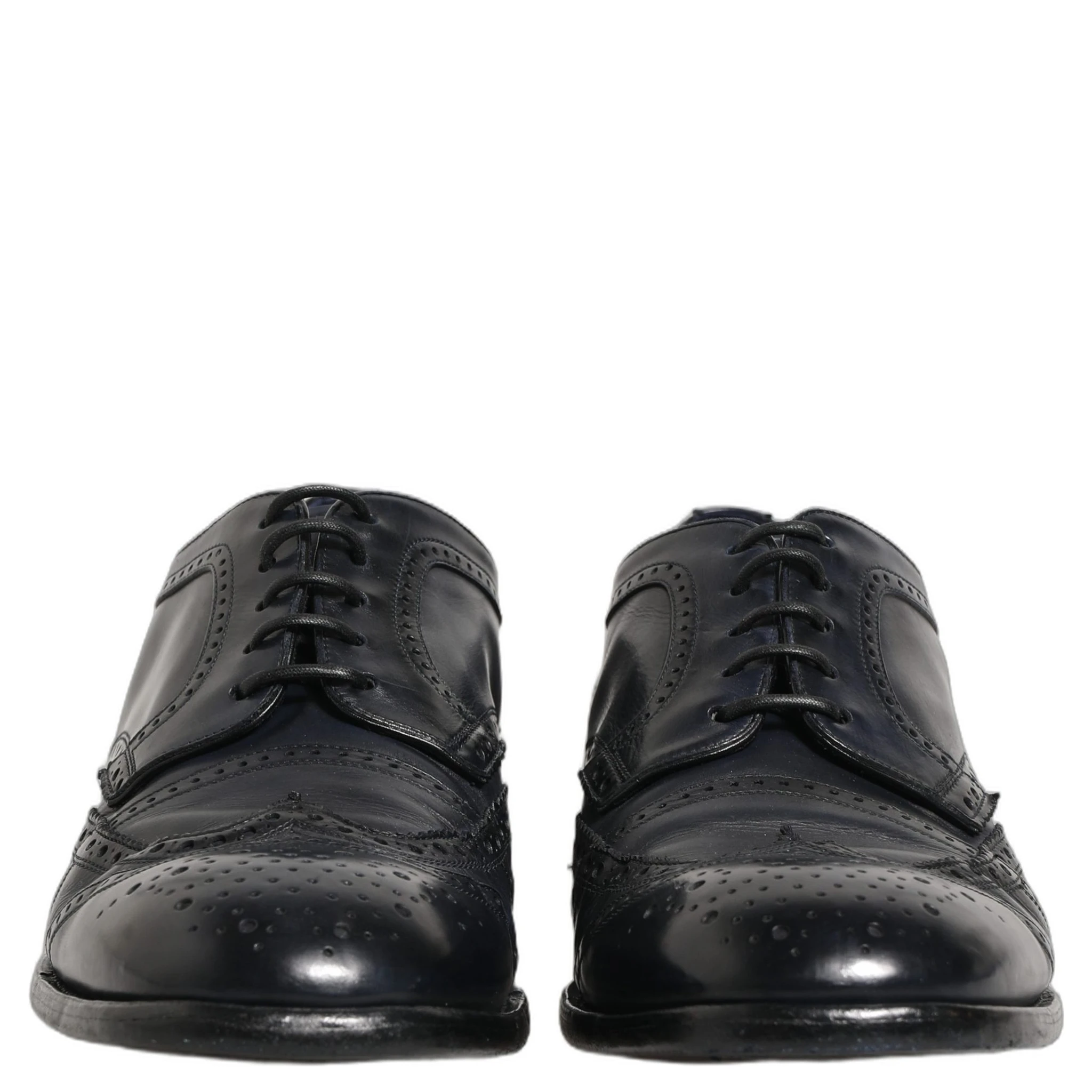 Blue Leather Derby Wingtip Formal Shoes