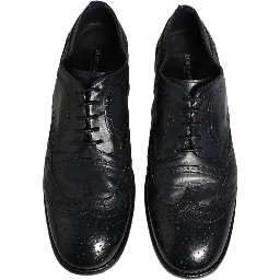 Blue Leather Derby Wingtip Formal Shoes