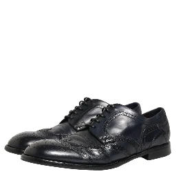 Blue Leather Derby Wingtip Formal Shoes