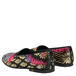 Black Jacquard Floral Loafers Men Dress Shoes