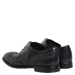 Blue Leather Derby Wingtip Formal Shoes