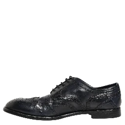 Blue Leather Derby Wingtip Formal Shoes