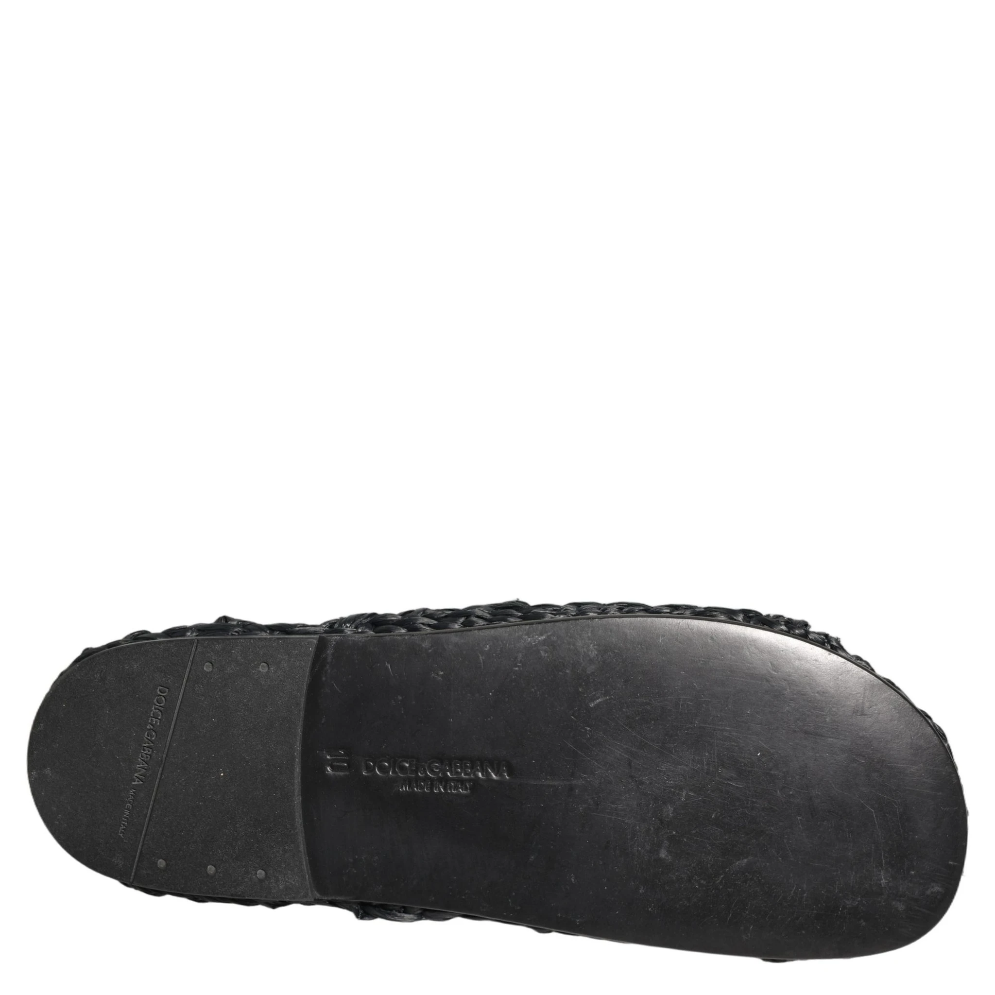 Black Straw Raffia Slides Sandals Flats Shoes