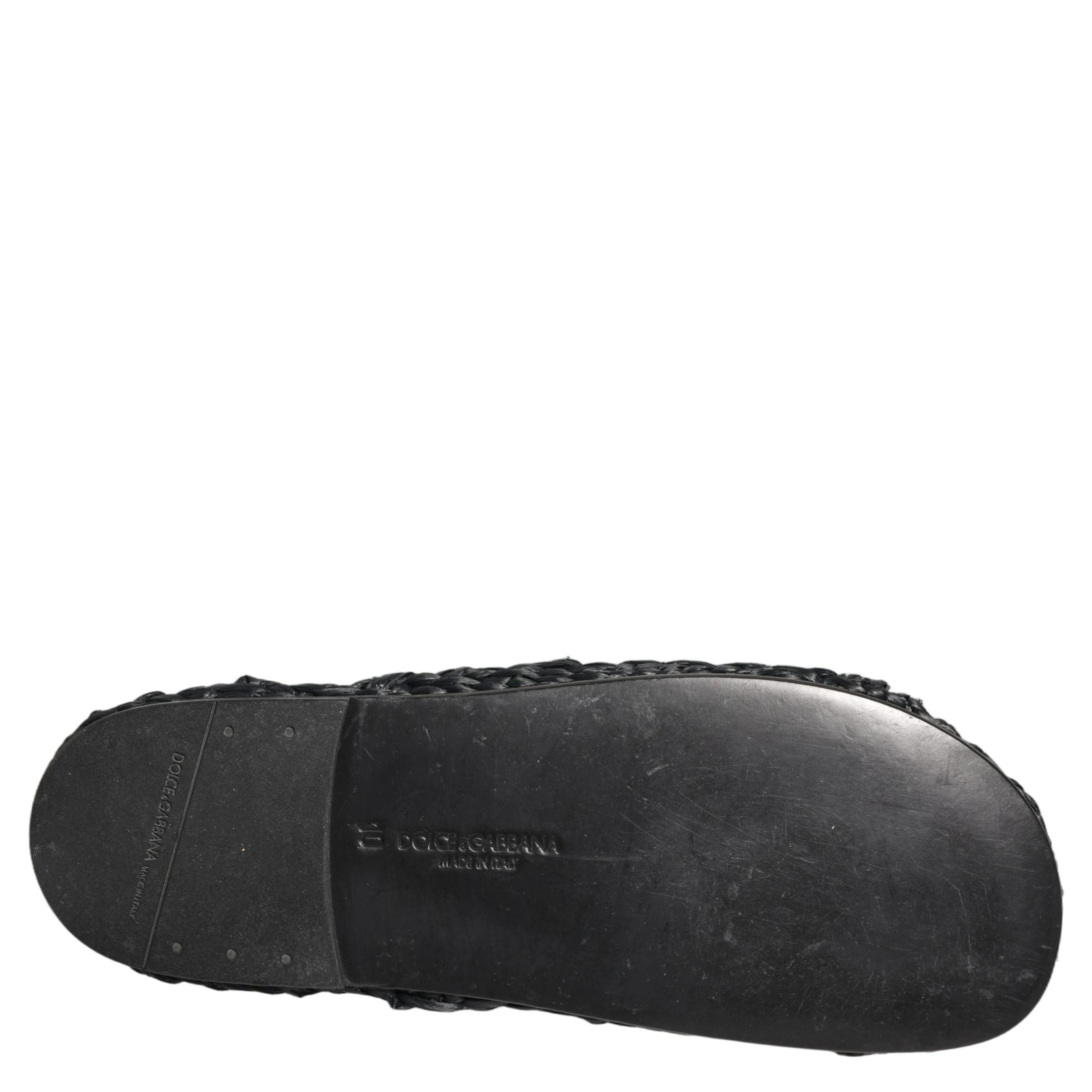 Black Straw Raffia Slides Sandals Flats Shoes
