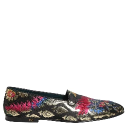 Black Jacquard Floral Loafers Men Dress Shoes