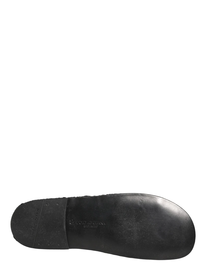 Black Fabric Woven Slides Sandals Flats Shoes
