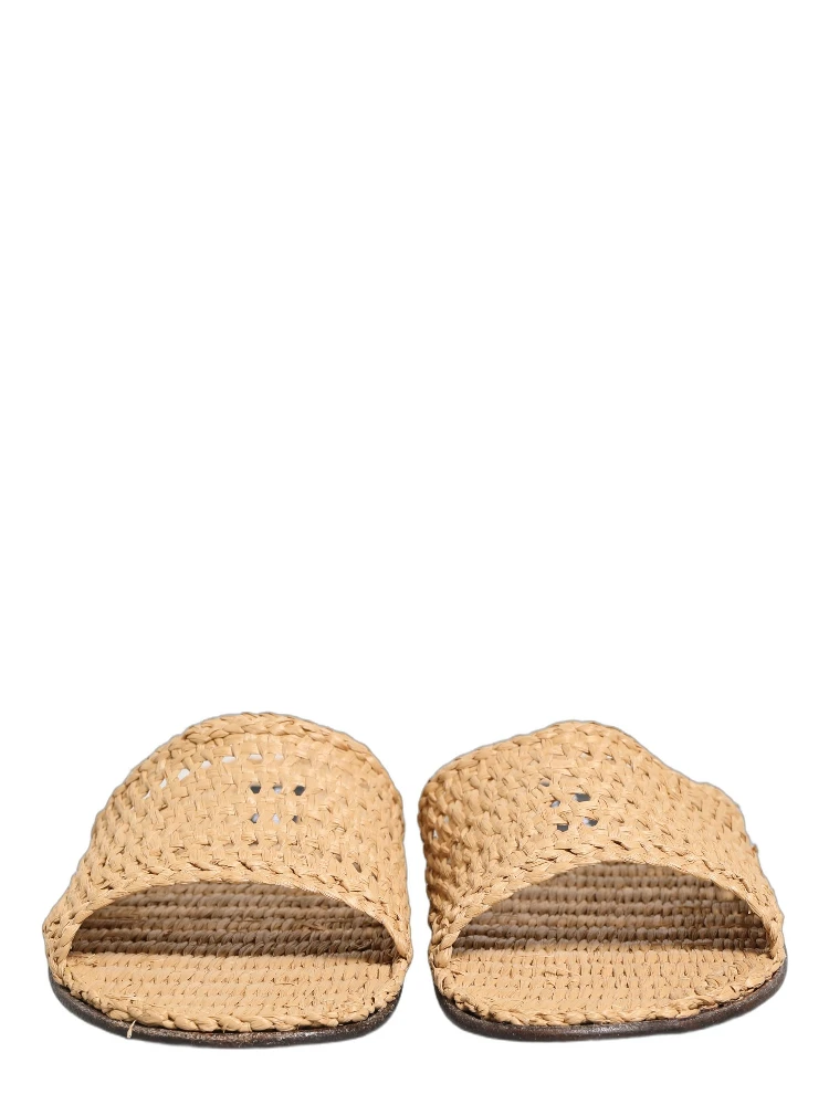 Beige Straw Raffia Slides Sandals Flats Shoes