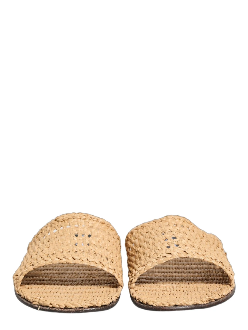 Beige Straw Raffia Slides Sandals Flats Shoes