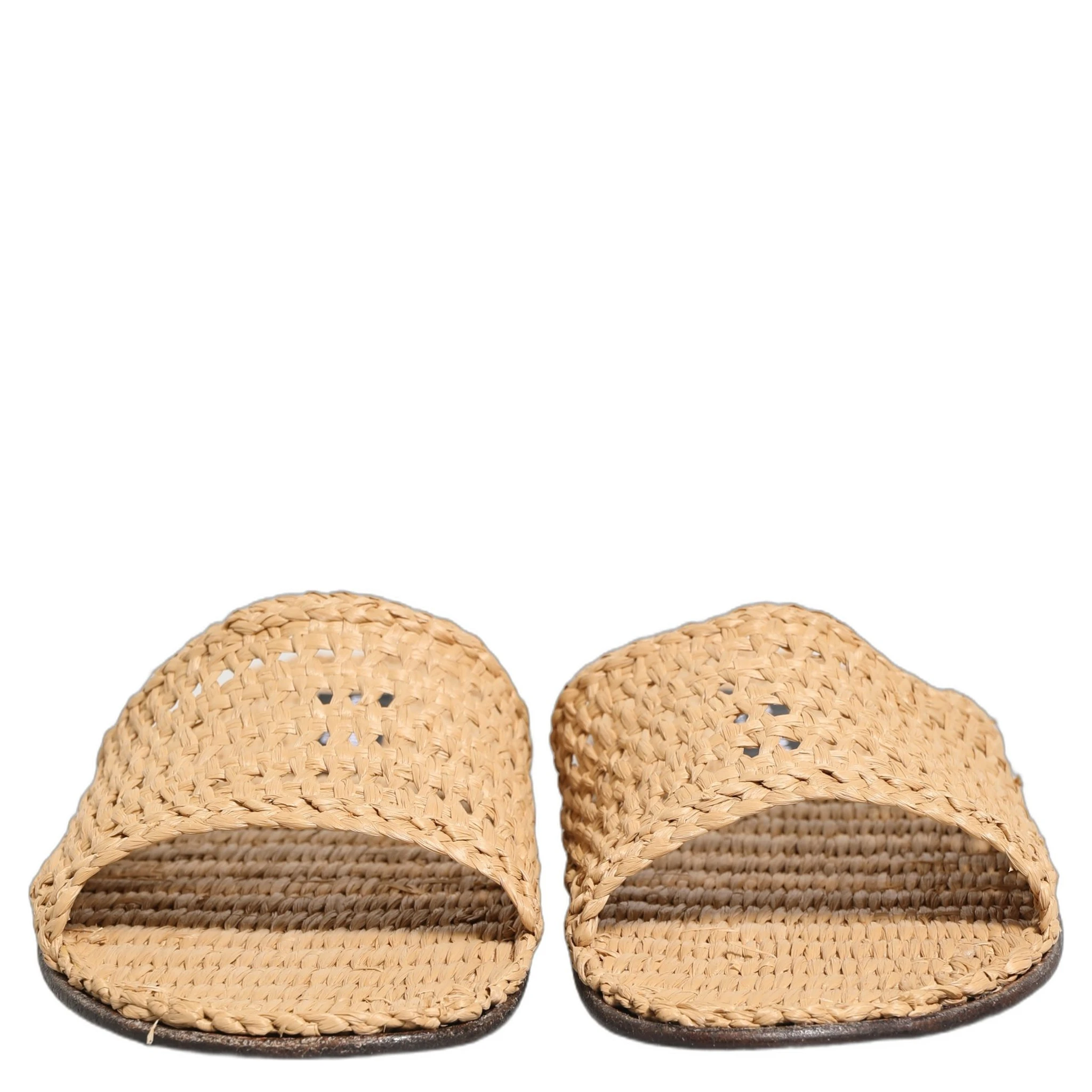 Beige Straw Raffia Slides Sandals Flats Shoes