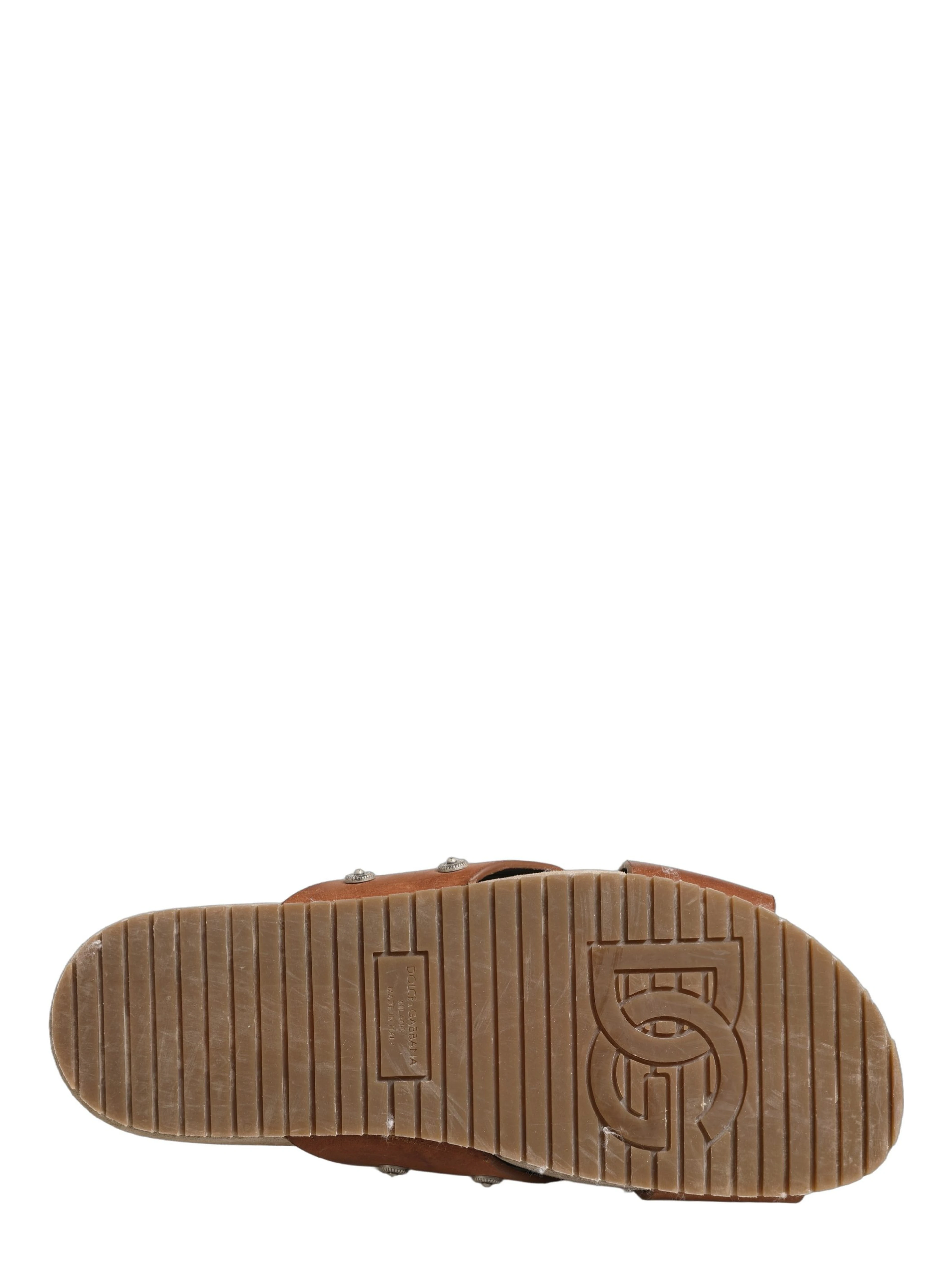 Brown Calf Leather Slides Sandals Shoes