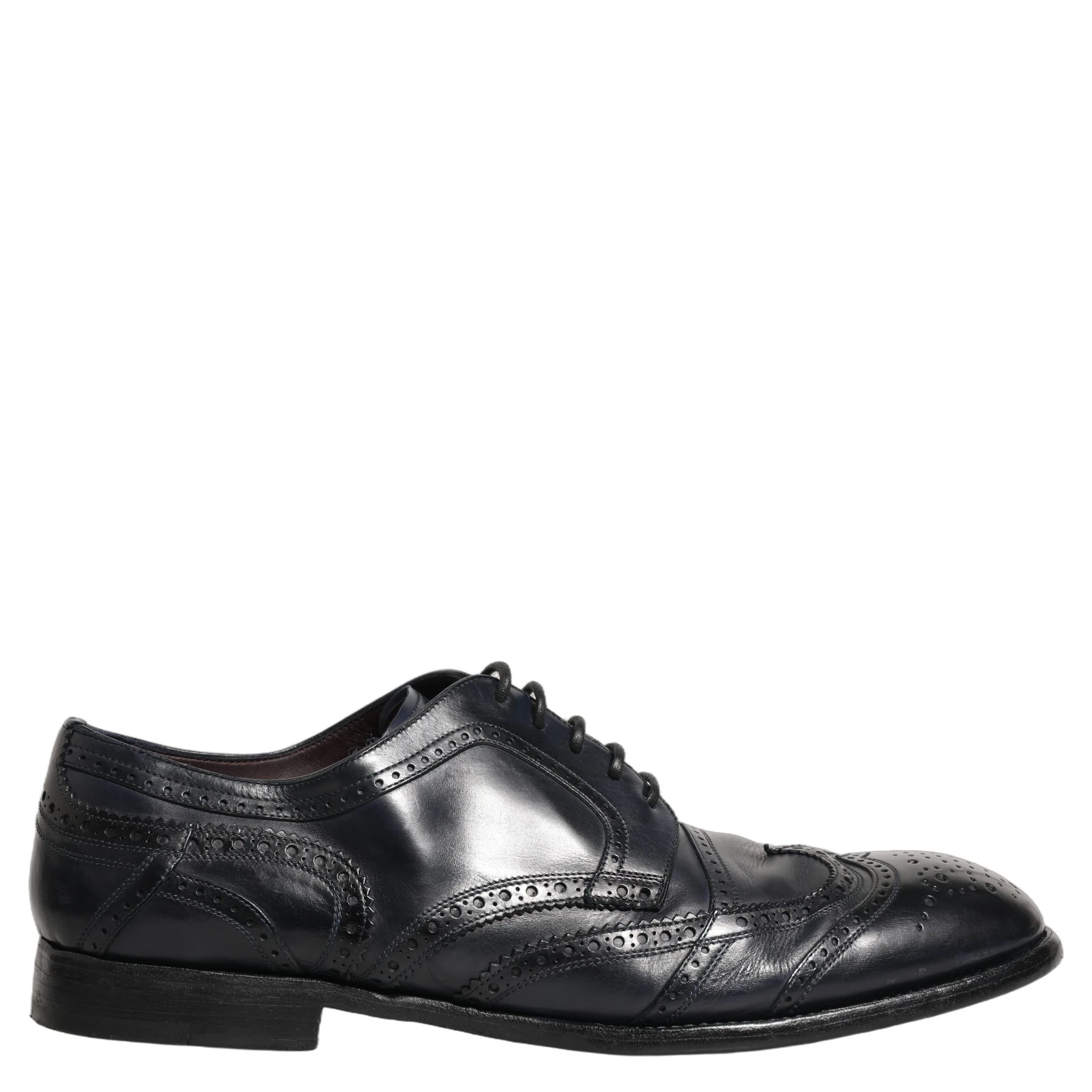 Blue Leather Derby Wingtip Formal Shoes