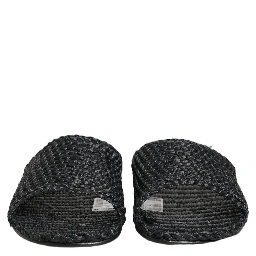 Black Straw Raffia Slides Sandals Flats Shoes