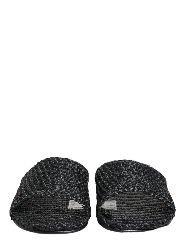 Black Straw Raffia Slides Sandals Flats Shoes alternative