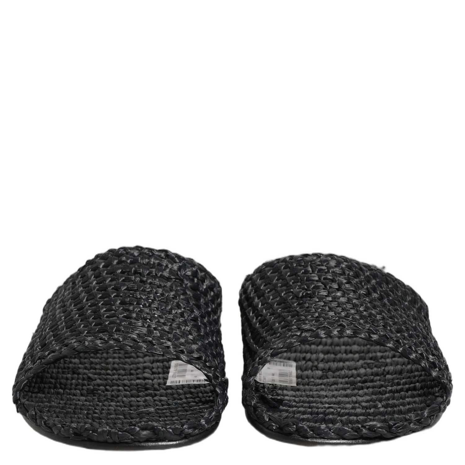 Black Straw Raffia Slides Sandals Flats Shoes