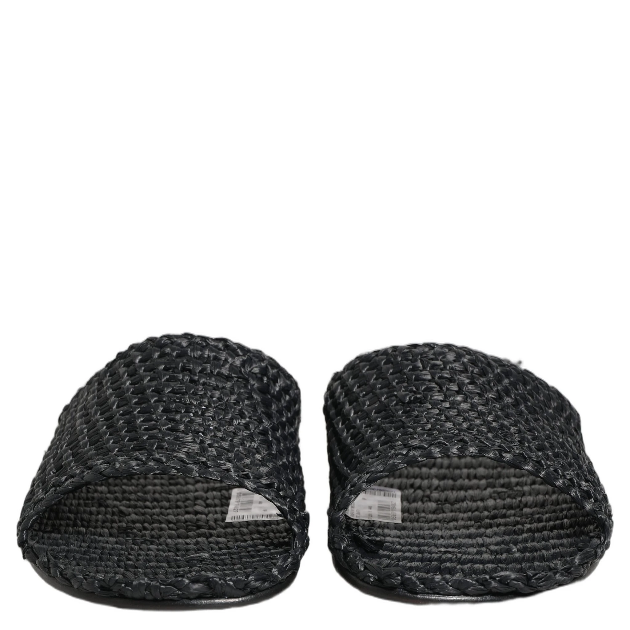 Black Straw Raffia Slides Sandals Flats Shoes