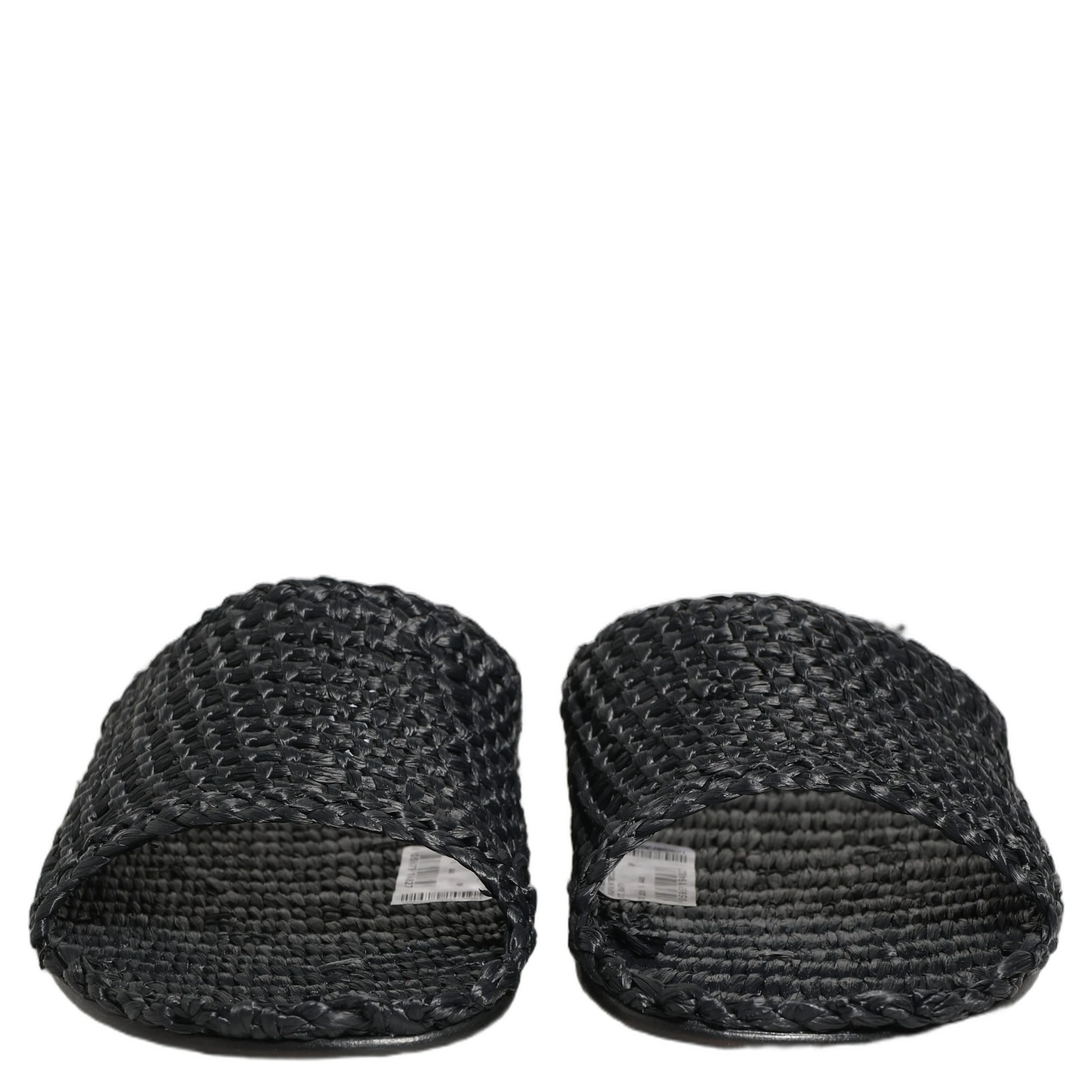 Black Straw Raffia Slides Sandals Flats Shoes