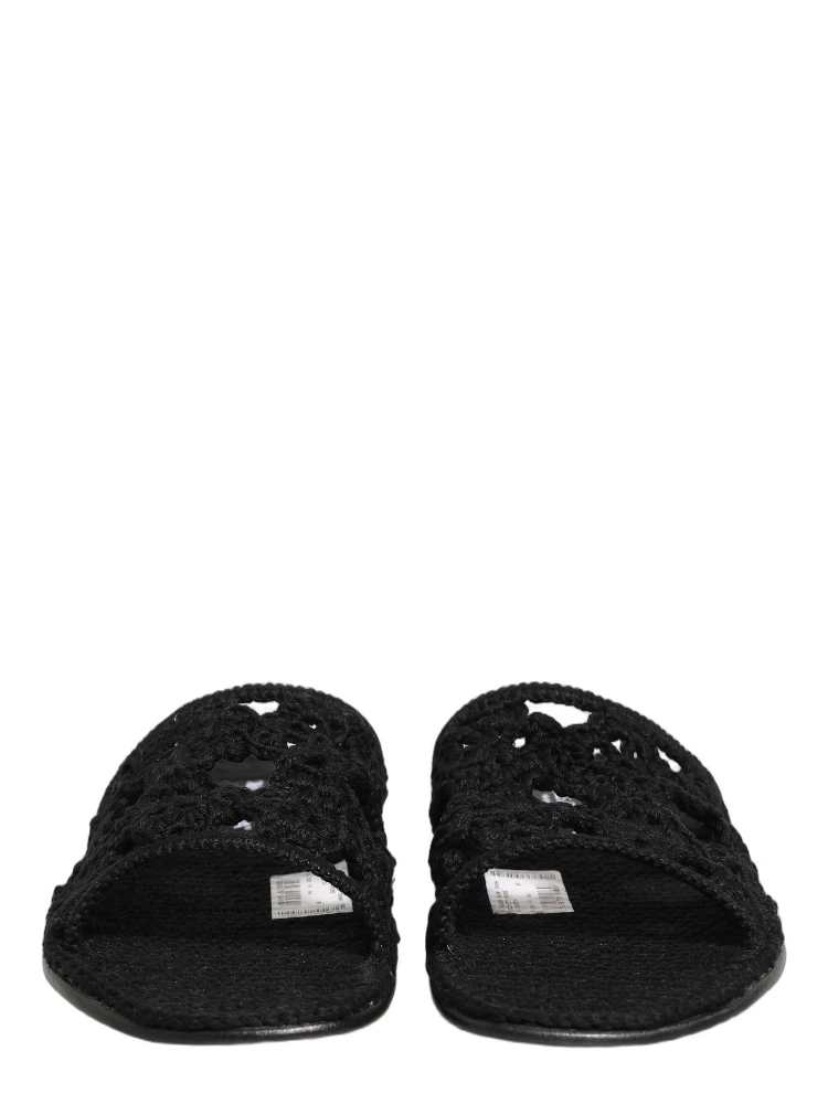 Black Fabric Woven Slides Sandals Flats Shoes alternative