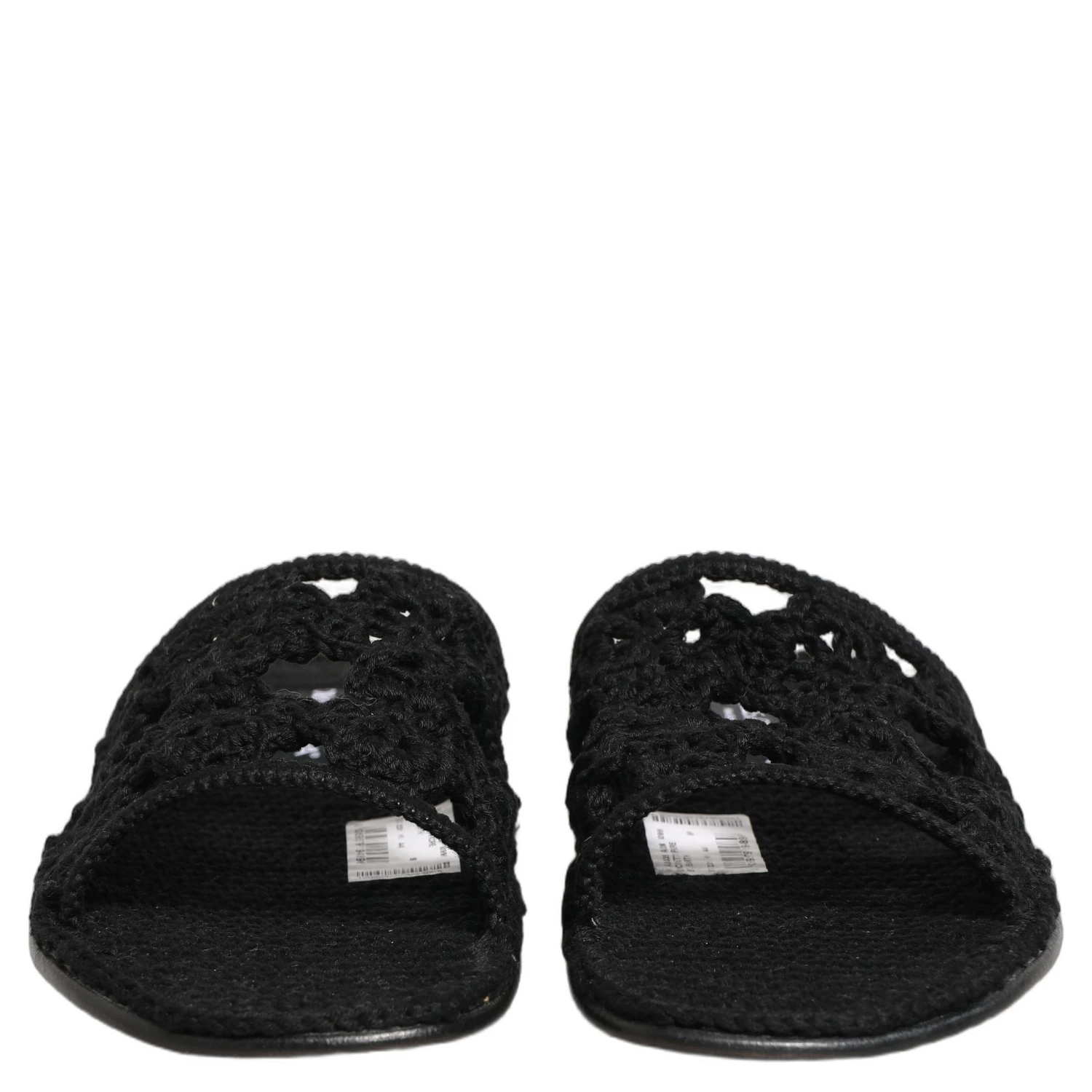 Black Fabric Woven Slides Sandals Flats Shoes