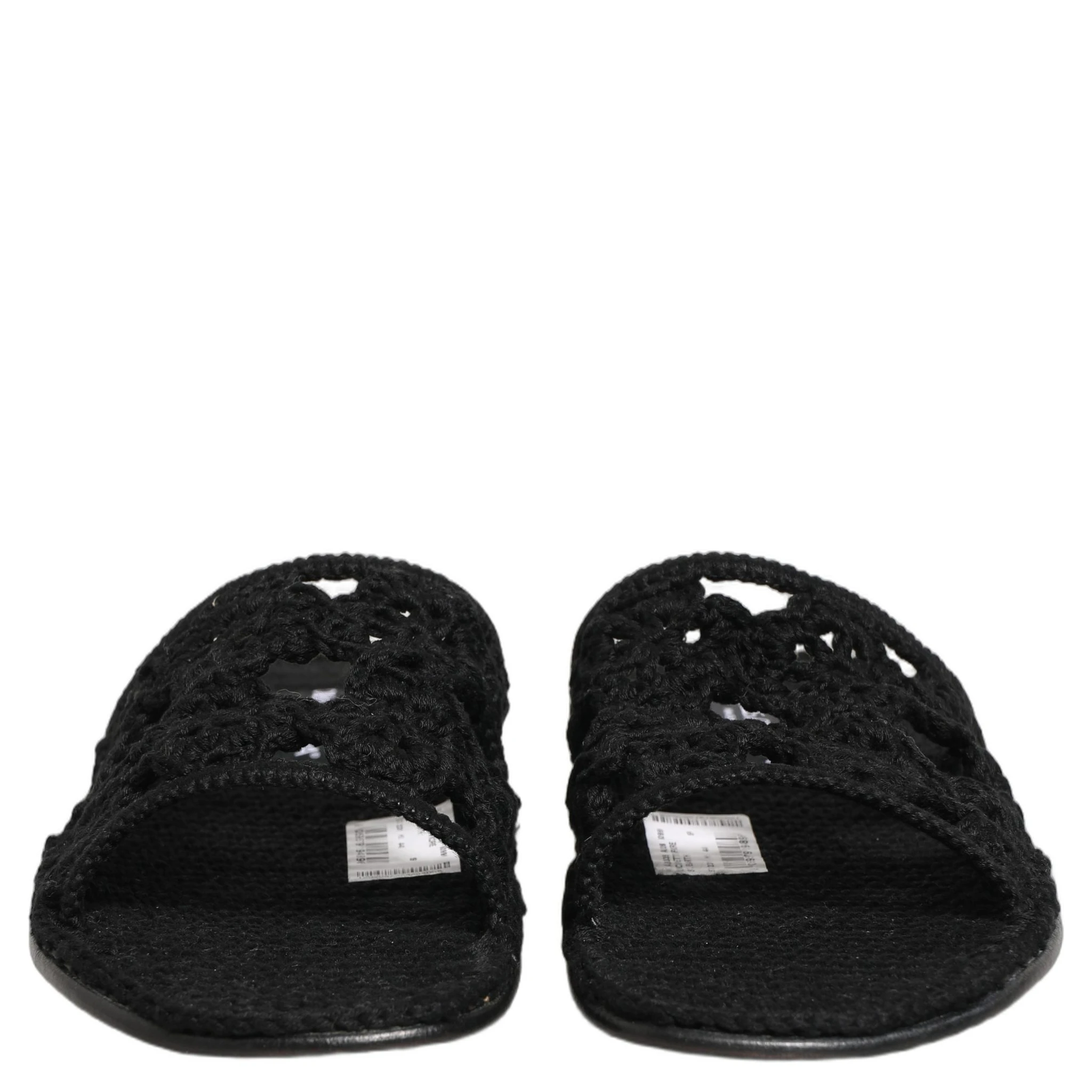 Black Fabric Woven Slides Sandals Flats Shoes