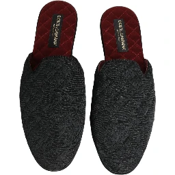 Black Floral Brocade Slides Slippers Shoes