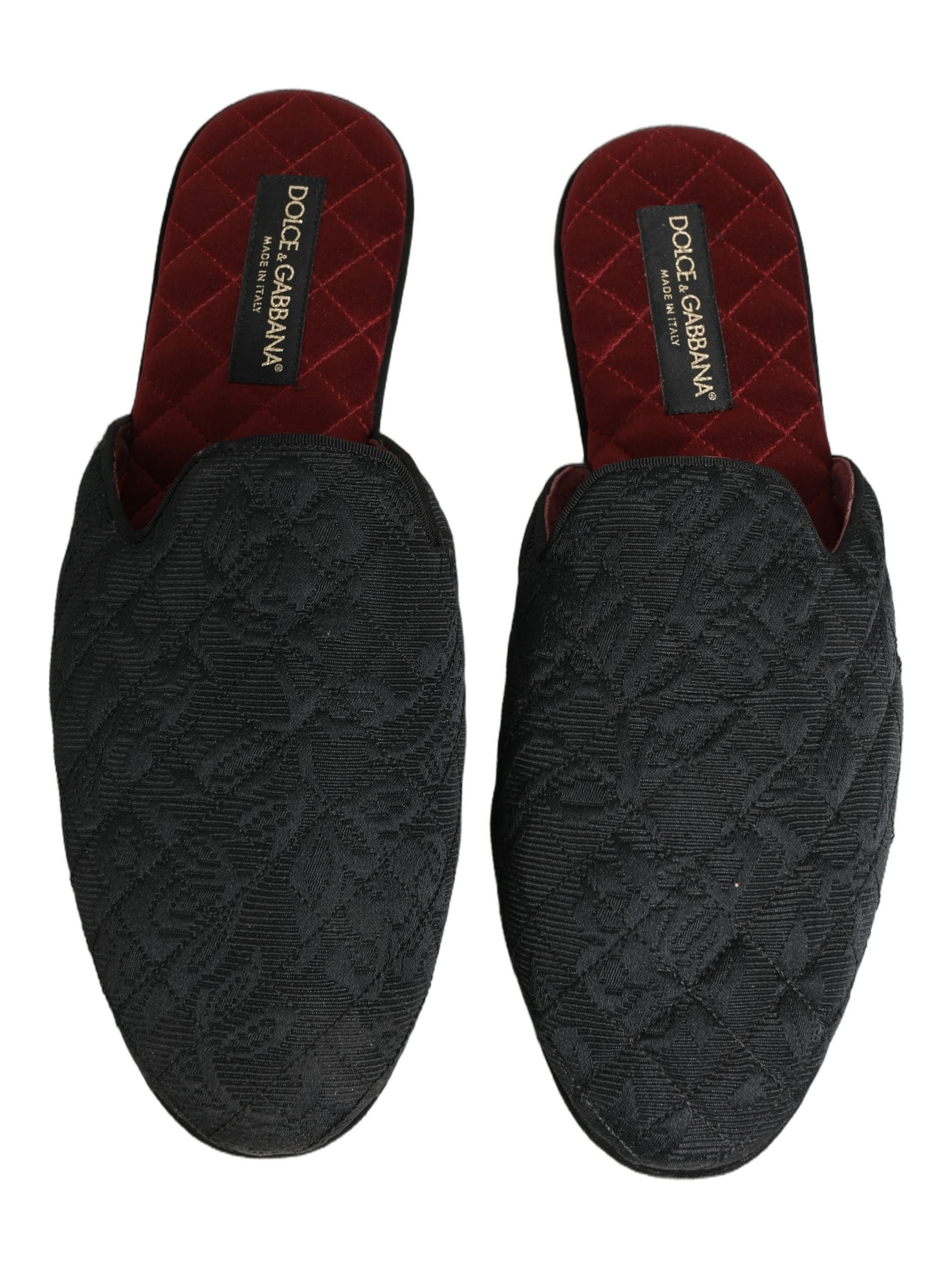 Black Floral Brocade Slides Slippers Shoes