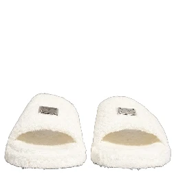 White Faux Fur Flats Men Slides Sandals Shoes