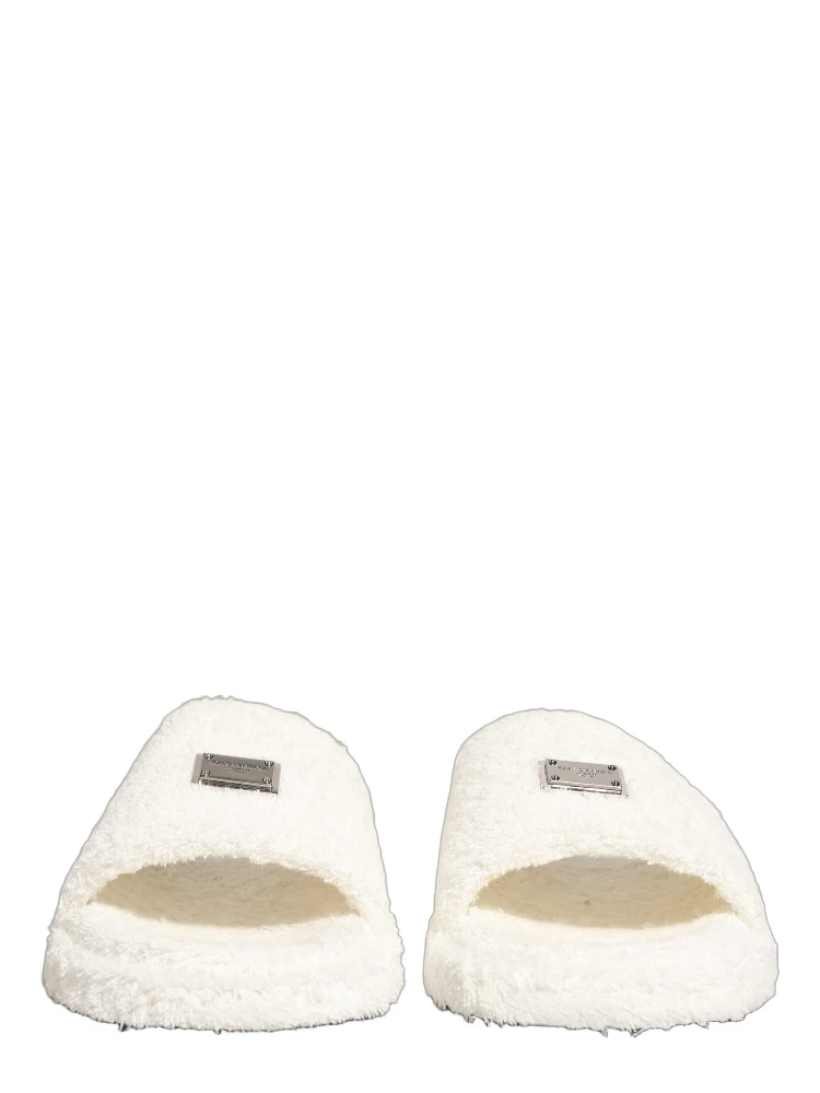 White Faux Fur Flats Men Slides Sandals Shoes