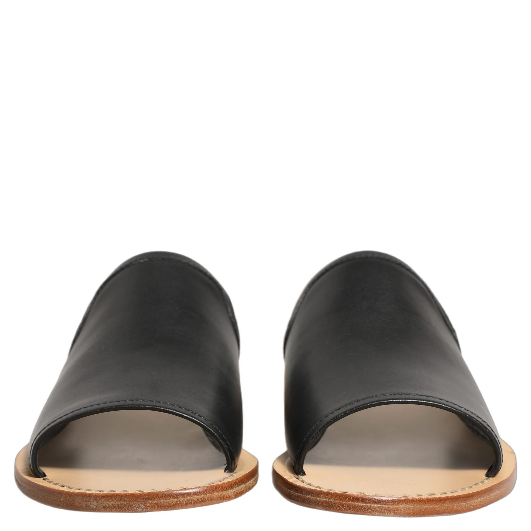 Brown Leather Slides Sandals Flats Men Shoes
