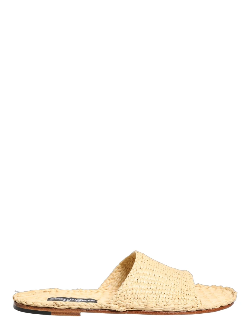 Beige Straw Raffia Slides Sandals Flats Shoes