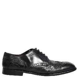 Blue Leather Derby Wingtip Formal Shoes