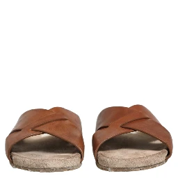 Brown Calf Leather Slides Sandals Shoes