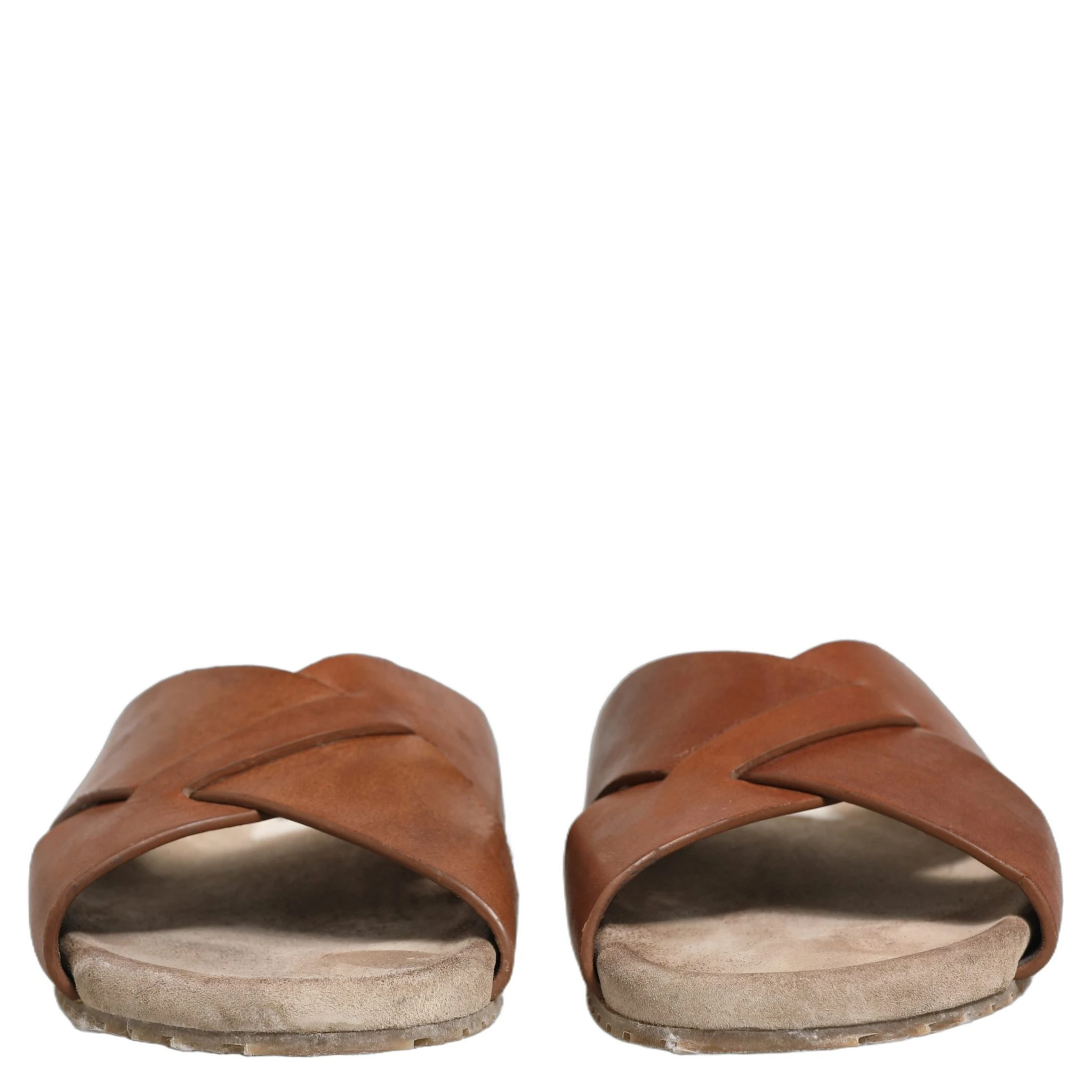 Brown Calf Leather Slides Sandals Shoes