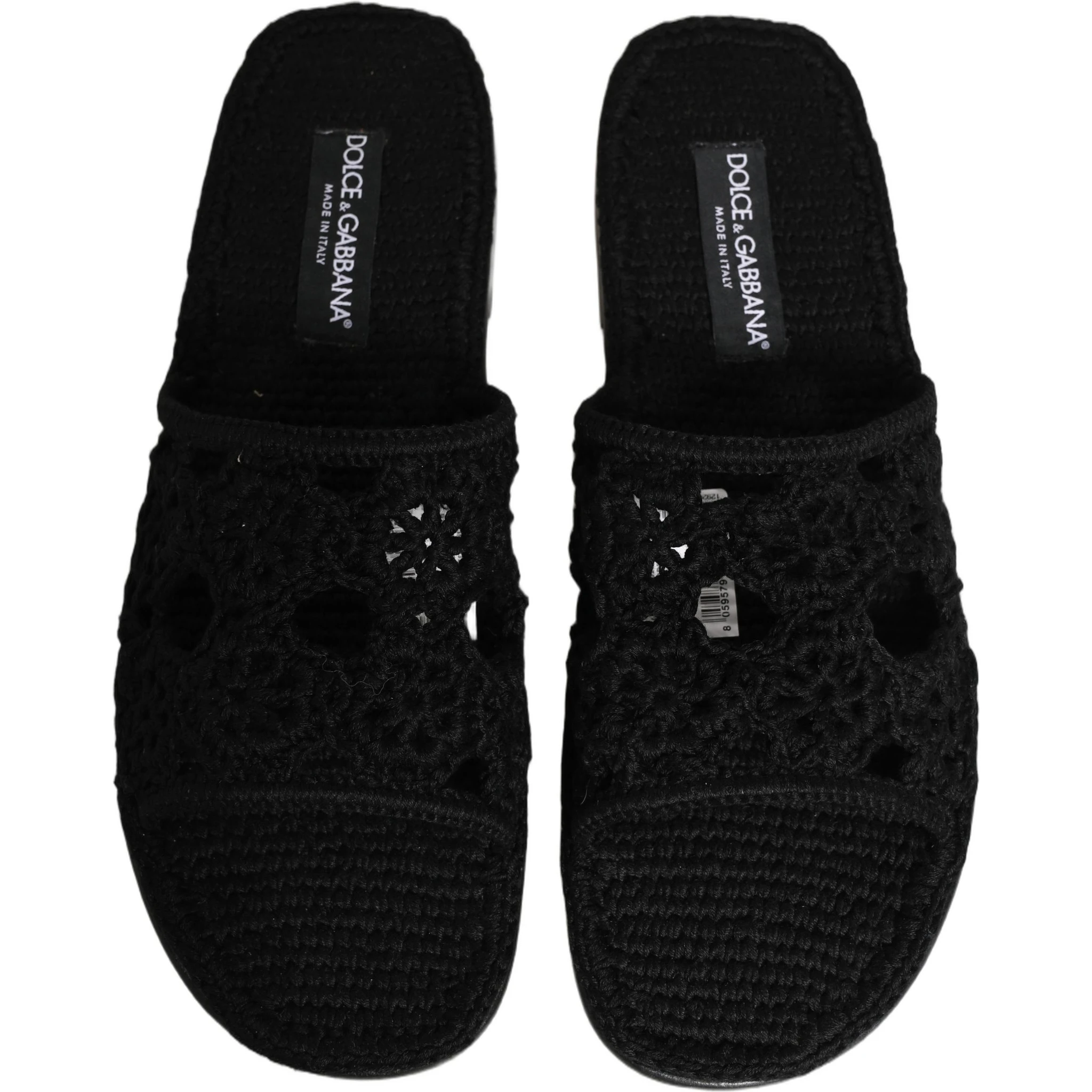 Black Fabric Woven Slides Sandals Flats Shoes