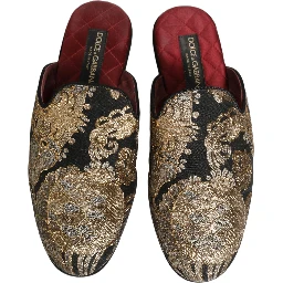 Black Floral Jacquard Flats Sandals Men Shoes