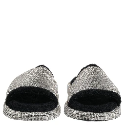 Black Crystal Embellished Platform Men Slides Shoes