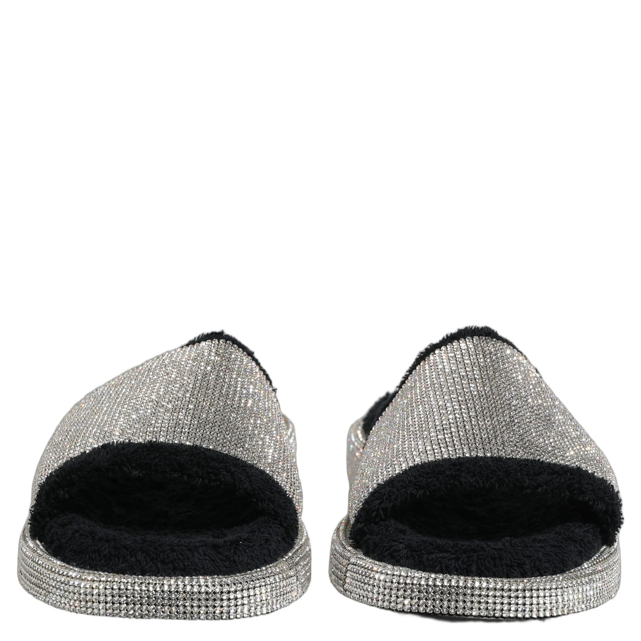 Black Crystal Embellished Platform Men Slides Shoes