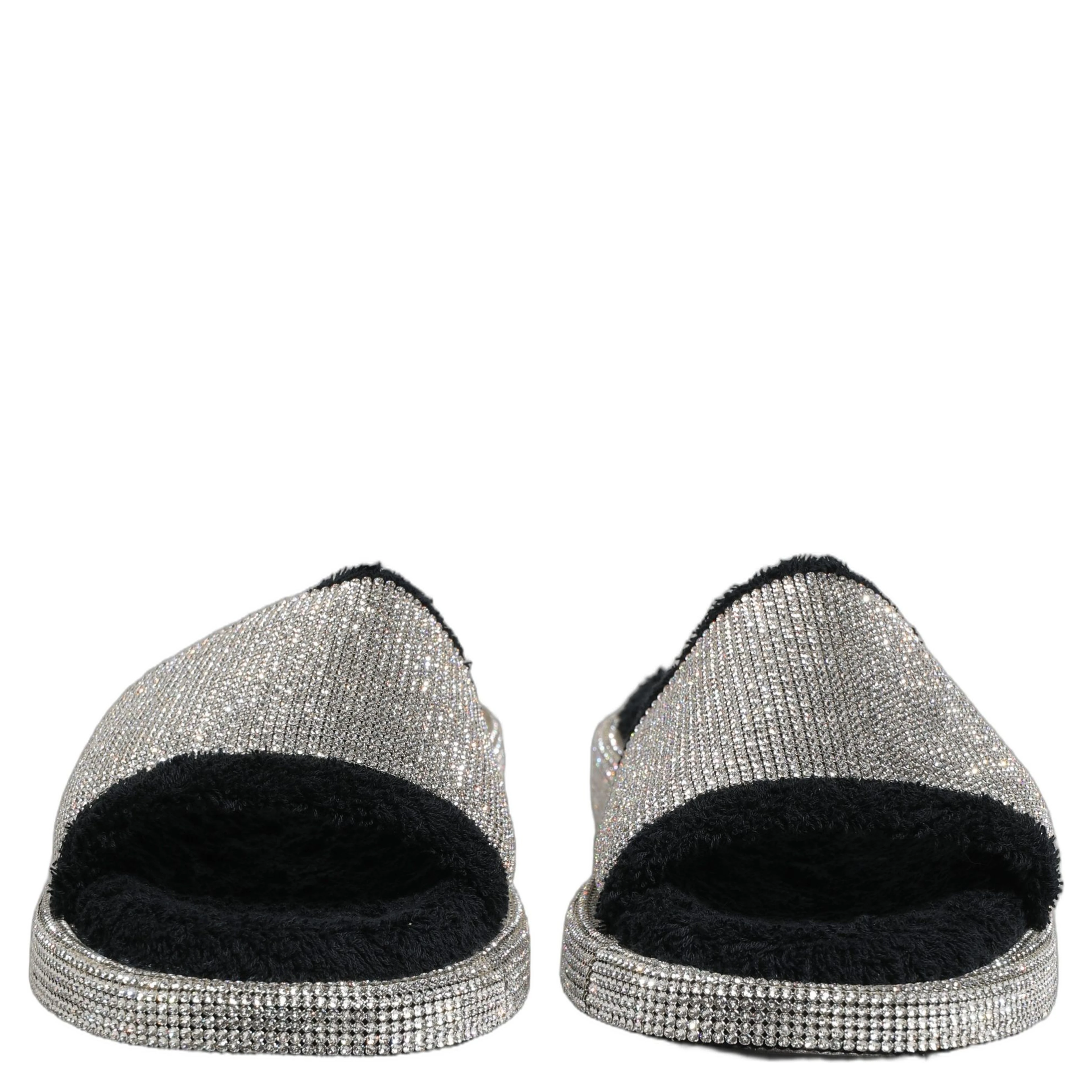 Black Crystal Embellished Platform Men Slides Shoes
