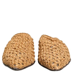 Beige Woven Straw Slides Sandals Flats Shoes