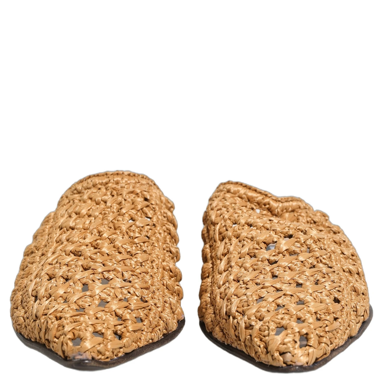 Beige Woven Straw Slides Sandals Flats Shoes