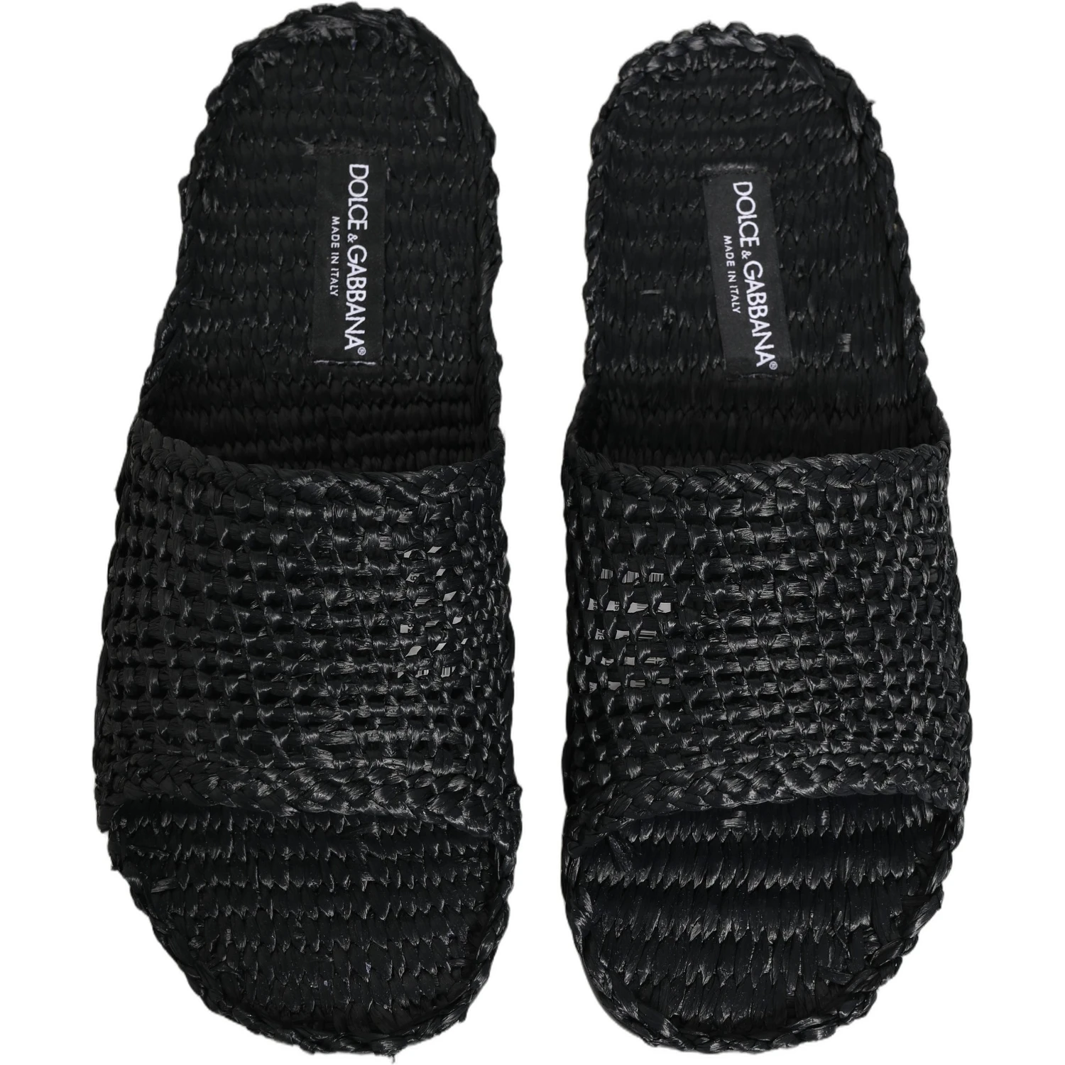 Black Straw Raffia Slides Sandals Flats Shoes