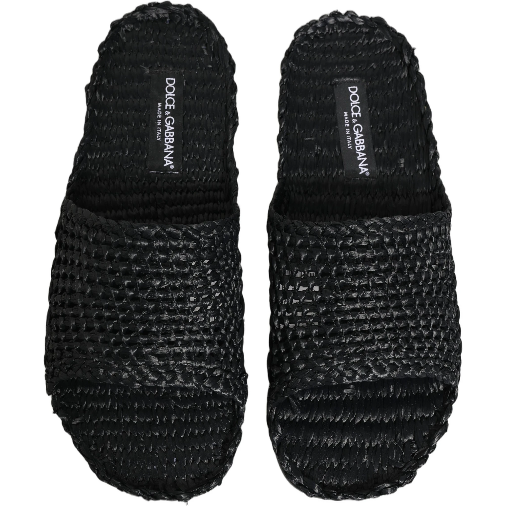 Black Straw Raffia Slides Sandals Flats Shoes