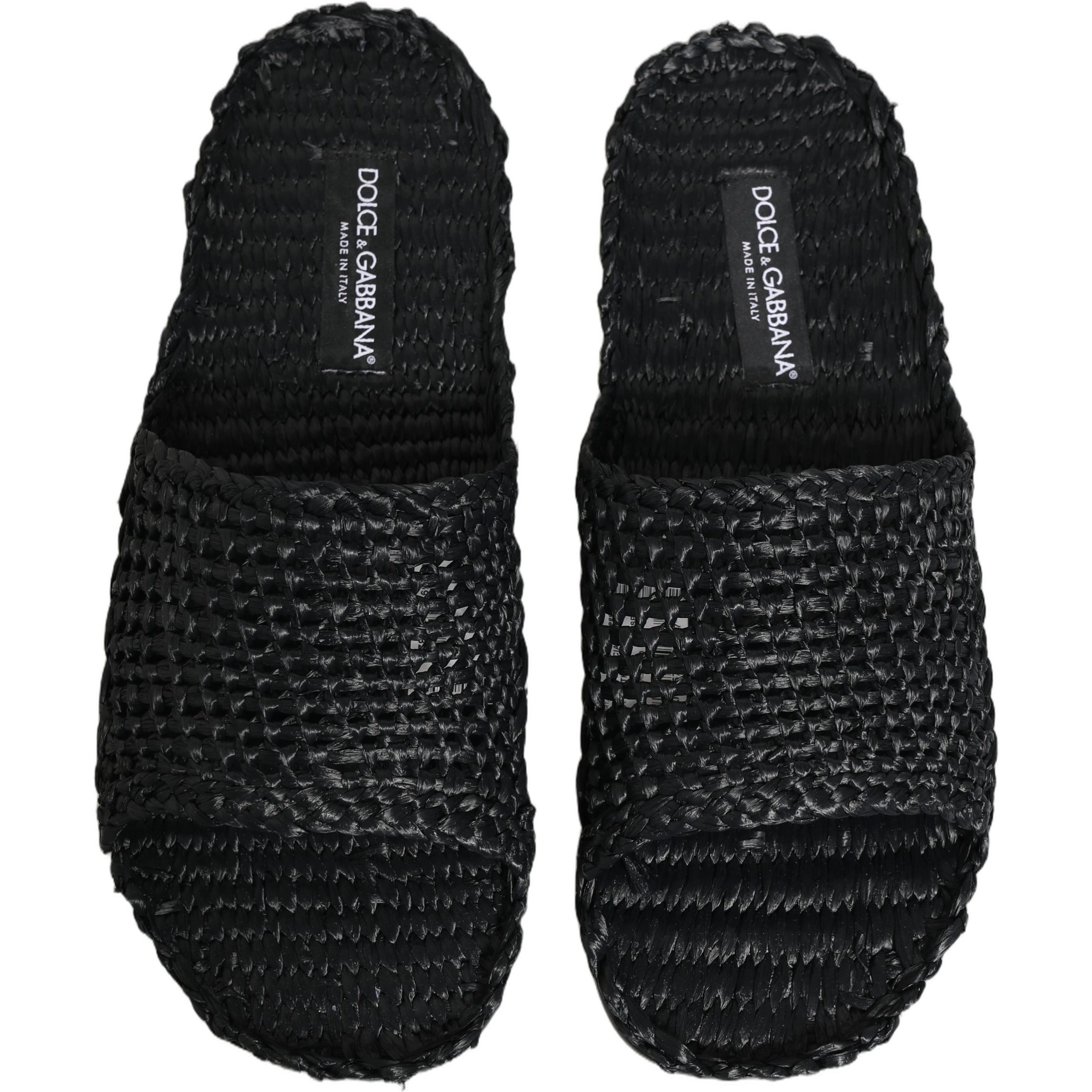 Black Straw Raffia Slides Sandals Flats Shoes