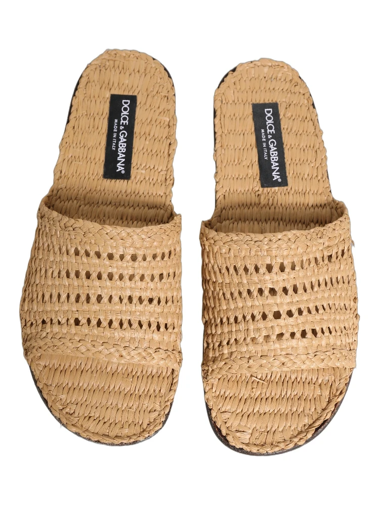 Beige Straw Raffia Slides Sandals Flats Shoes alternative