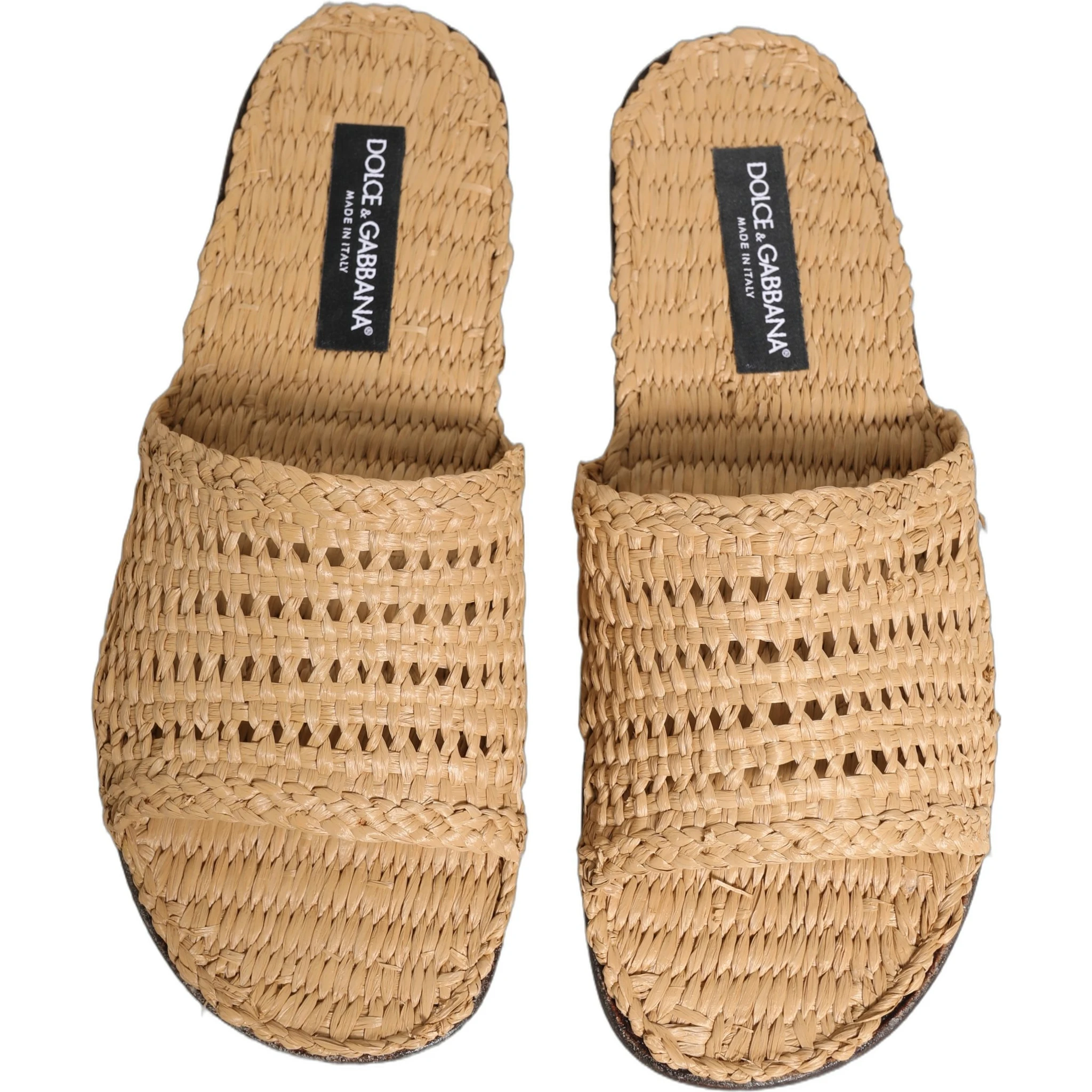 Beige Straw Raffia Slides Sandals Flats Shoes