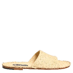 Beige Straw Raffia Slides Sandals Flats Shoes